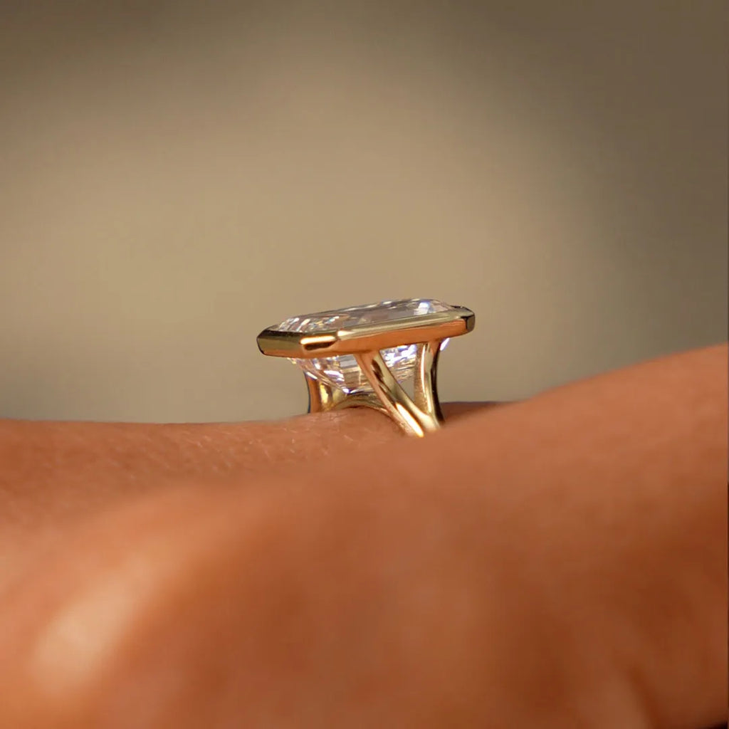 14k Gold 2.00 Carat Emerald Cut Lab Grown Diamond Bezel Solitaire Ring