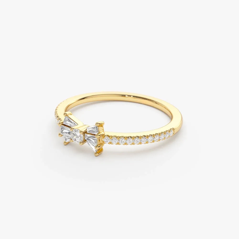 14k Gold 0.25 ctw Baguette and Round Diamond Bow Ring