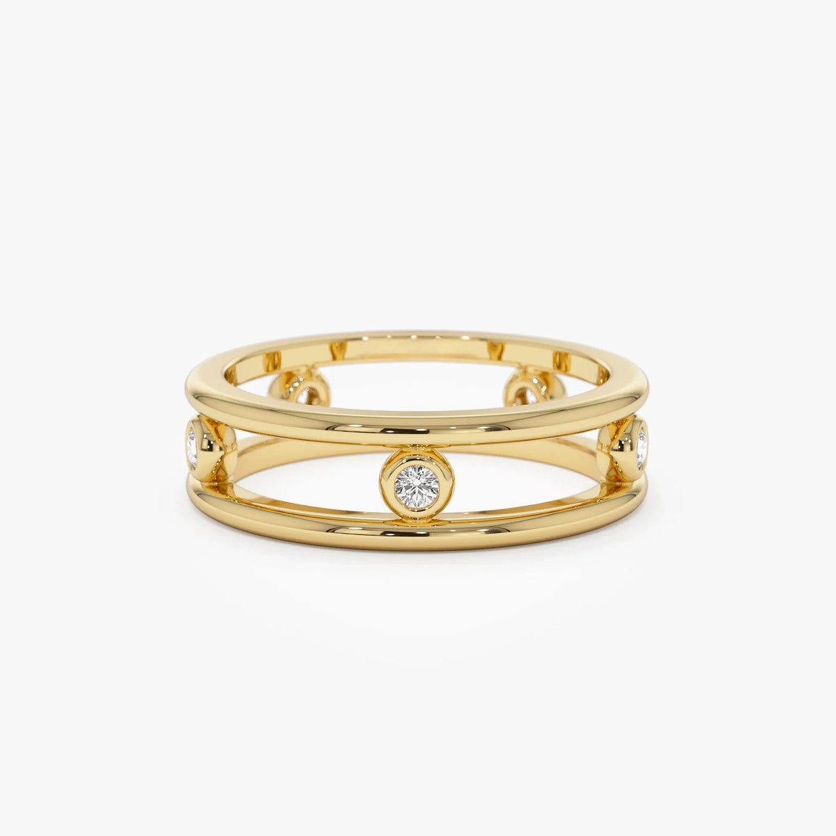 14K Solid Gold Natural Diamond Round Cut Bezel Setting Double Band Ring 0.18 ctw