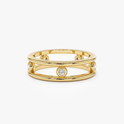 14K Solid Gold Natural Diamond Round Cut Bezel Setting Double Band Ring 0.18 ctw