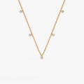 14K Solid Gold Round Diamond 5 Stone Dangling Bezel Set 2mm Bead Necklace 0.36ctw