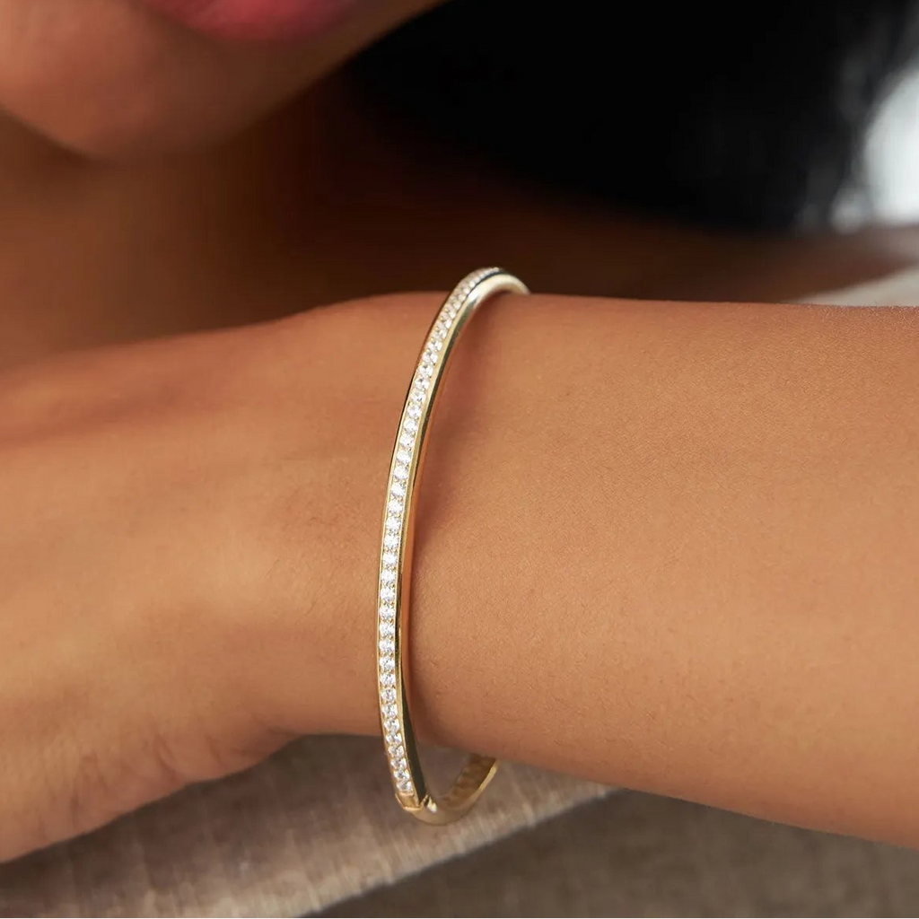 14K Solid Gold 1.00 CTW Round Diamond Dome Bangle