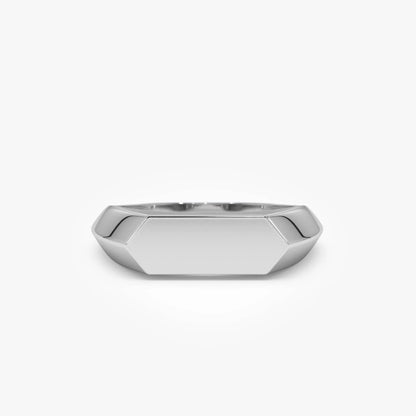 14k Gold Geometric Signet Ring with Graduated Band