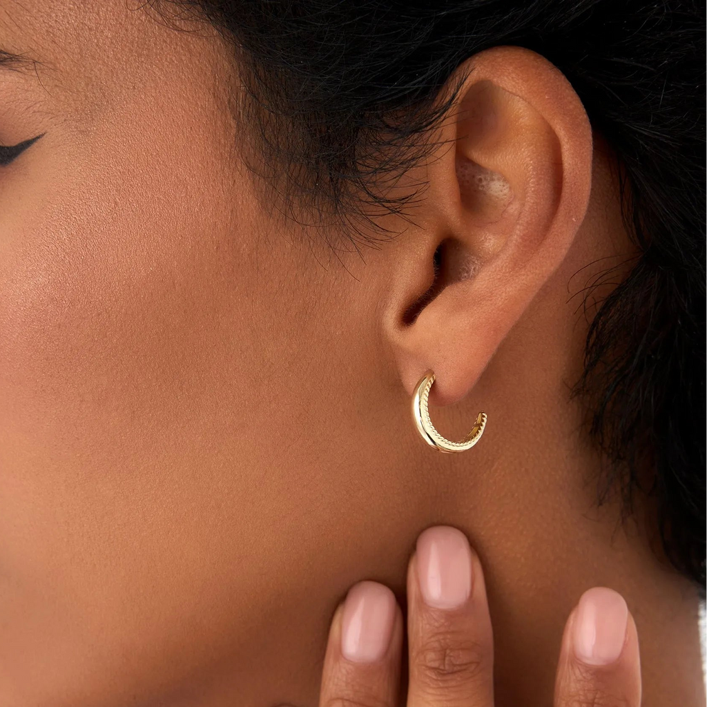14k Gold Rope Edge Hoop Earrings 12mm 4mm Width