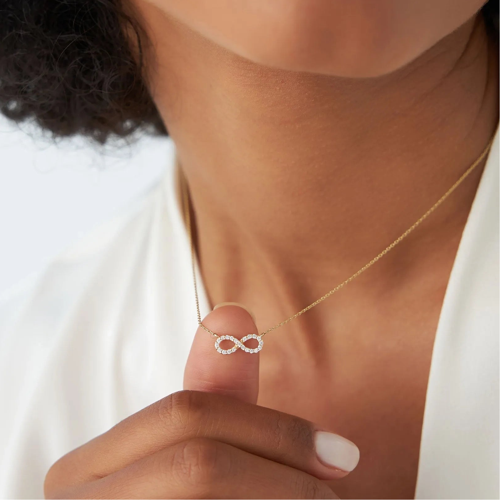 14K Gold 0.15ctw Round Diamond Micro-Pave Infinity Pendant Necklace