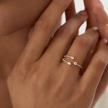 14K Solid Gold Marquise and Round Diamond 0.40 Carat Open Design Claw Ring