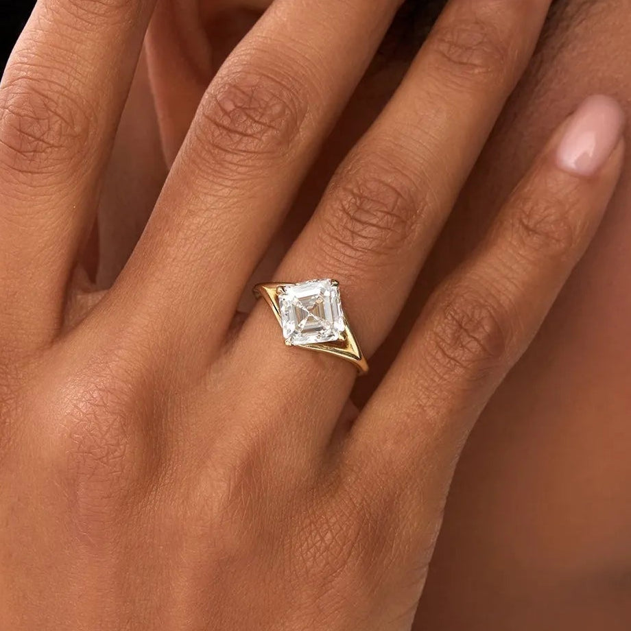 3.00 Ctw Asscher Cut Lab Grown Diamond Engagement Ring in 14K Gold