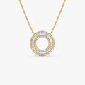 14K Solid Gold Baguette and Round Diamond Circle Pendant Necklace 0.51ctw