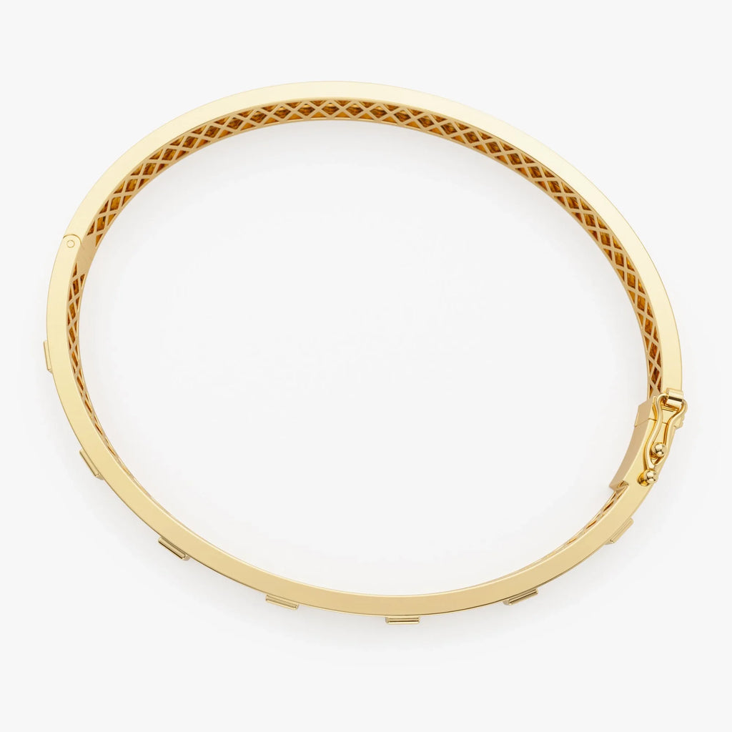 14K Solid Gold 0.20 CTW Baguette Diamond Bezel Set Statement Bangle