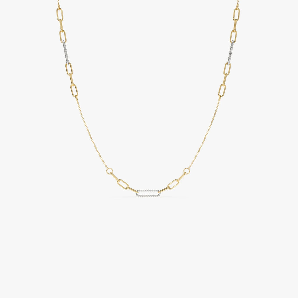 14k Solid Gold Two Tone Rope and Paperclip Link Layering Necklace