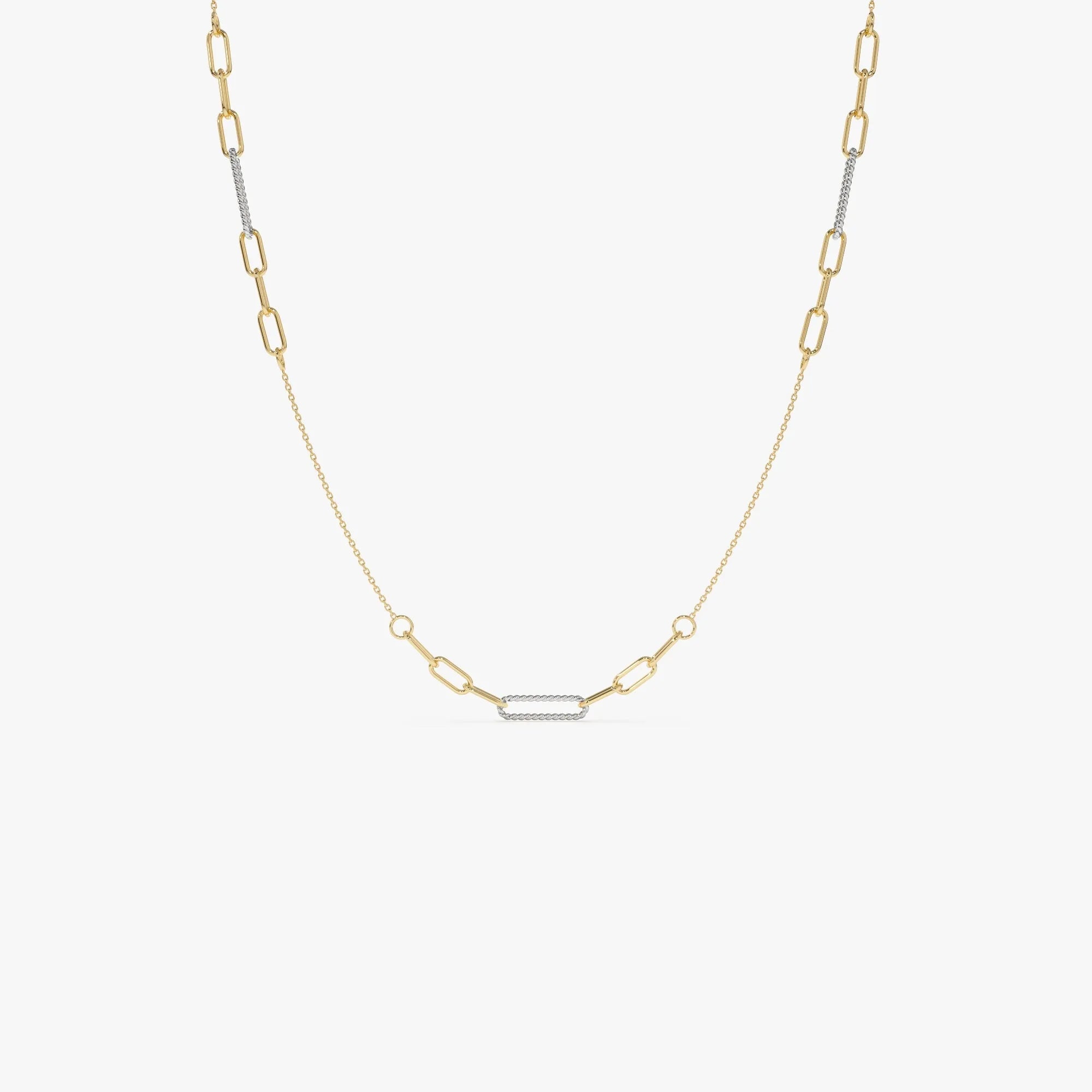 14k Solid Gold Two Tone Rope and Paperclip Link Layering Necklace