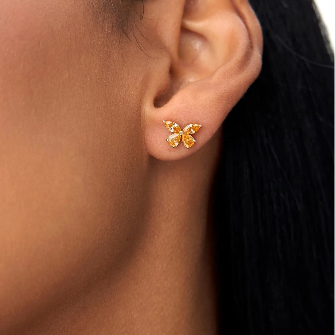 14K Solid Gold Marquise and Pear Cut Citrine Butterfly Stud Earrings 1.20ctw