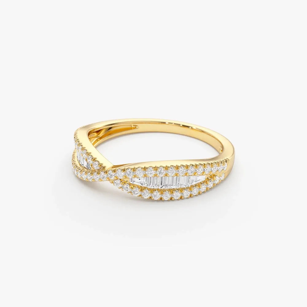 14k Gold Baguette and Round Diamond 0.40 Carat Nesting Wedding Band Ring