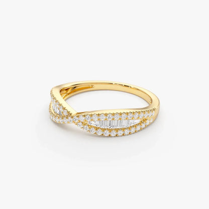 14k Gold Baguette and Round Diamond 0.40 Carat Nesting Wedding Band Ring