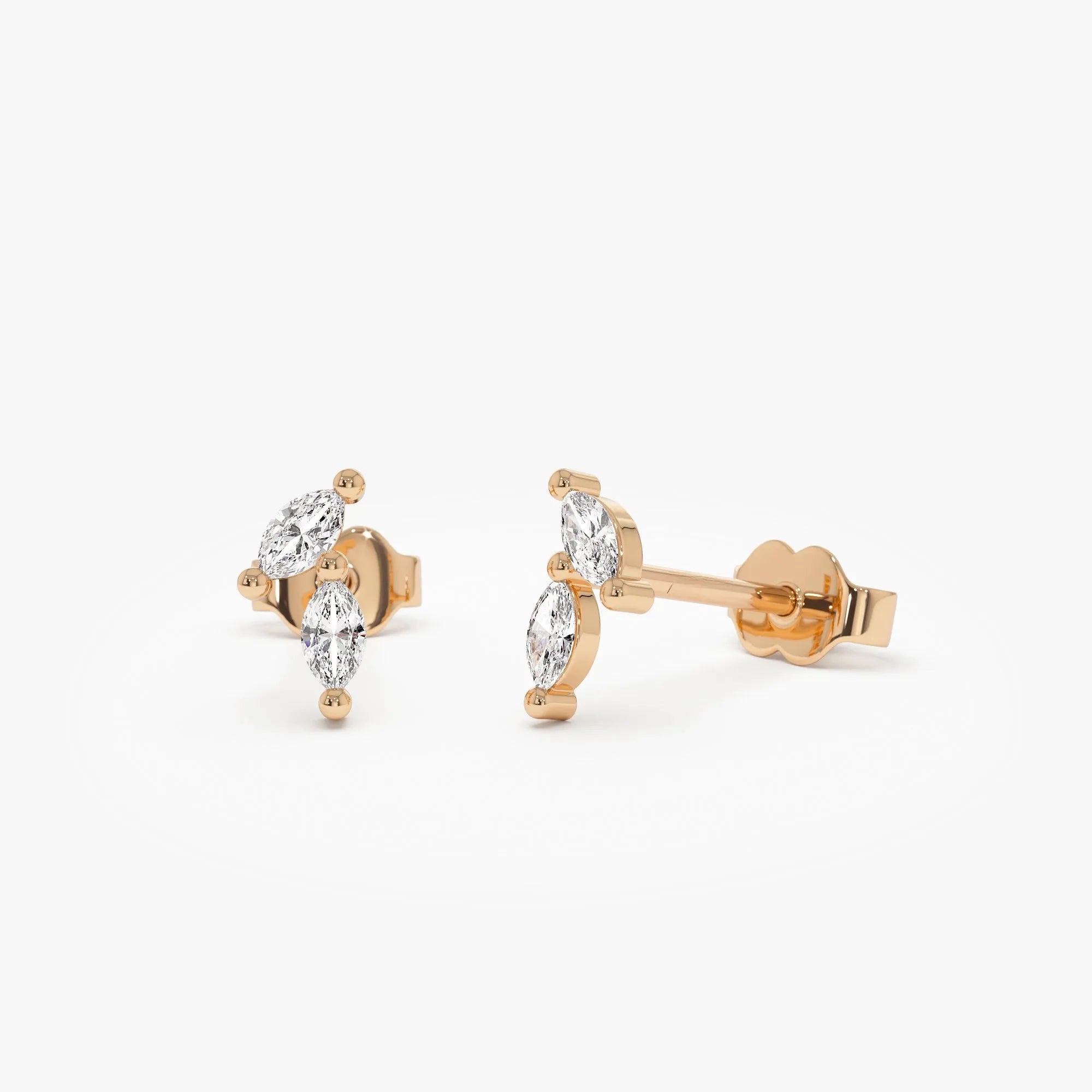 14k Gold Diamond Marquise Cut Double Stud Earrings 0.28 ctw