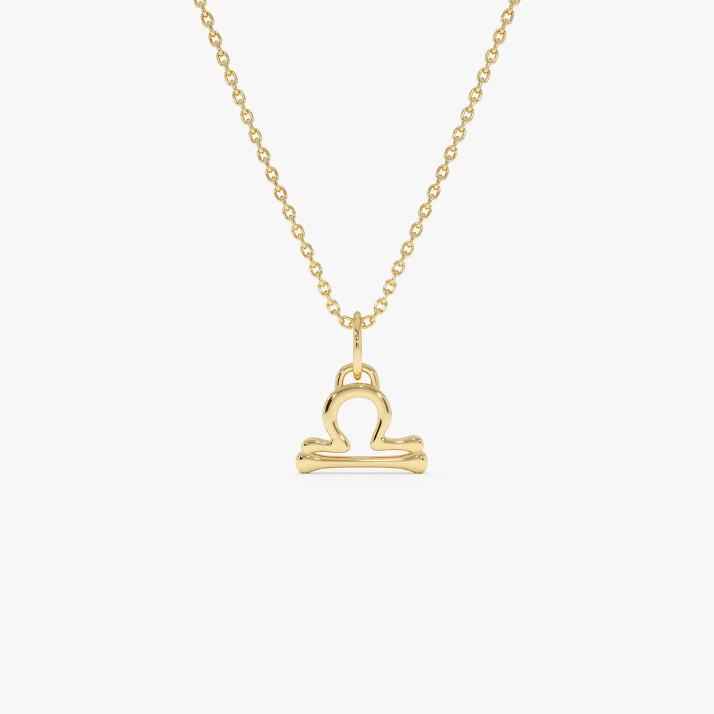 14k Solid Gold Libra Zodiac Charm Pendant Necklace