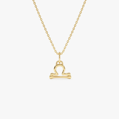 14k Solid Gold Libra Zodiac Charm Pendant Necklace