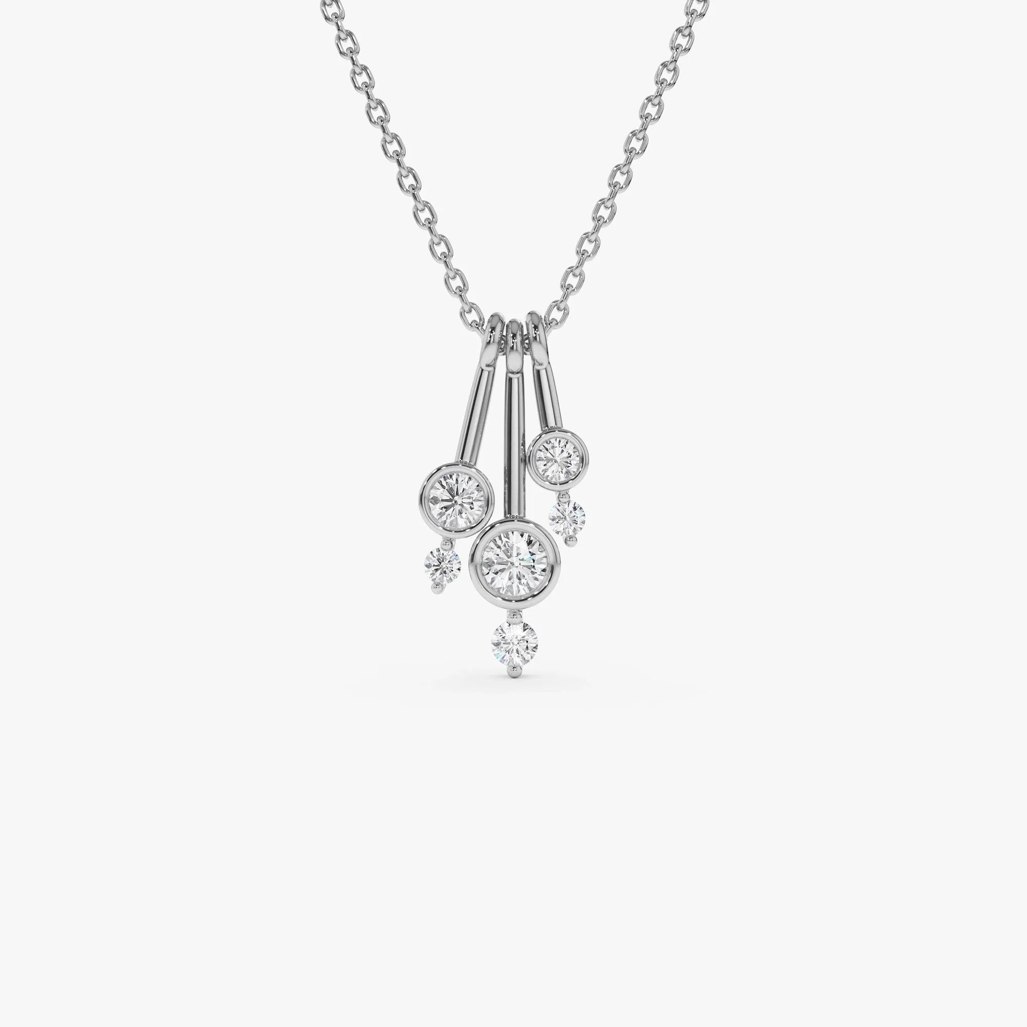 14K Solid Gold Baguette and Round Diamond Sunburst Pendant Necklace 0.40ctw