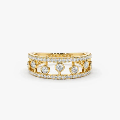 14k Gold Round Diamond 0.48ctw Double Row Pave Floating Bezel Set Ring
