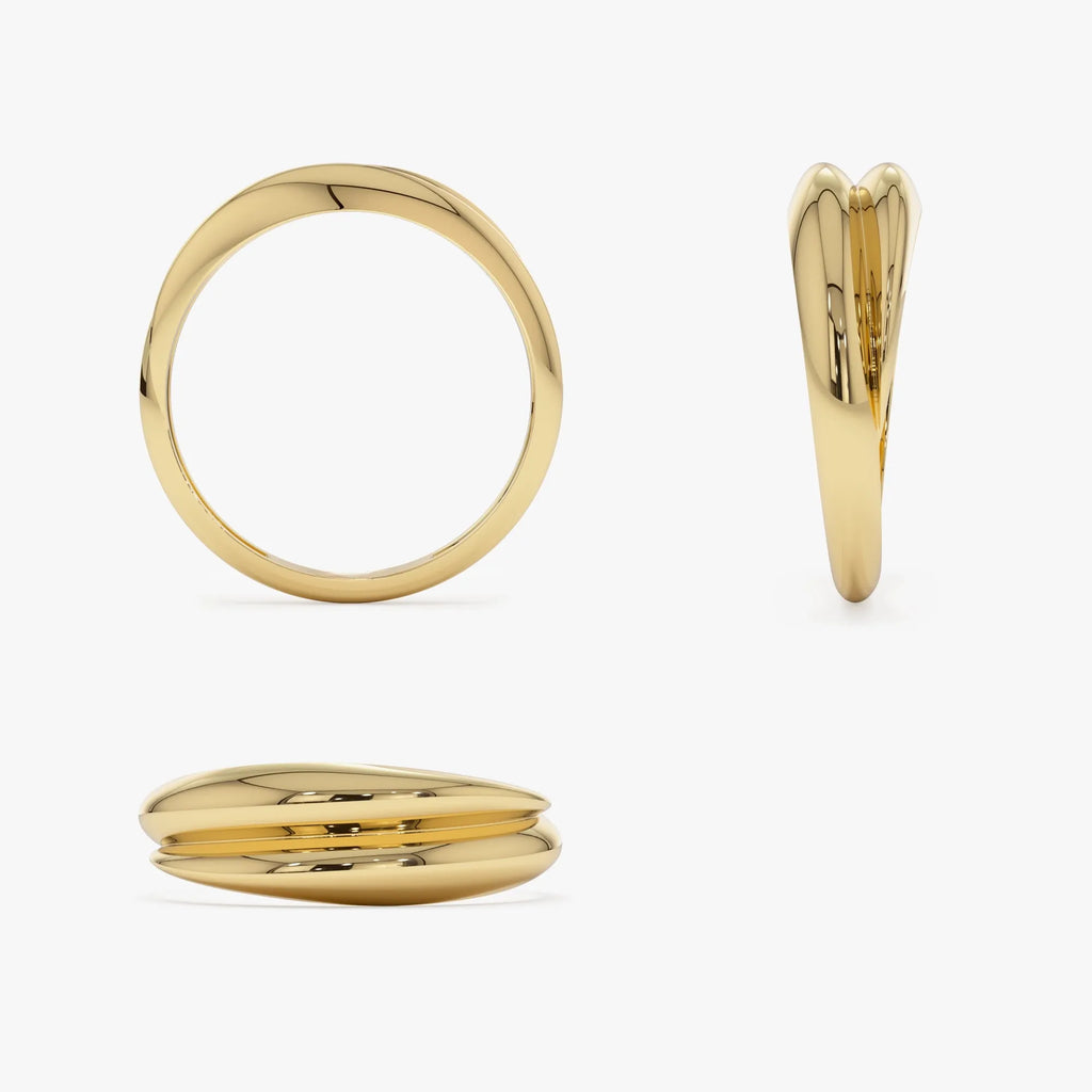 14k Solid Gold Dome Dual Band Stackable Statement Ring