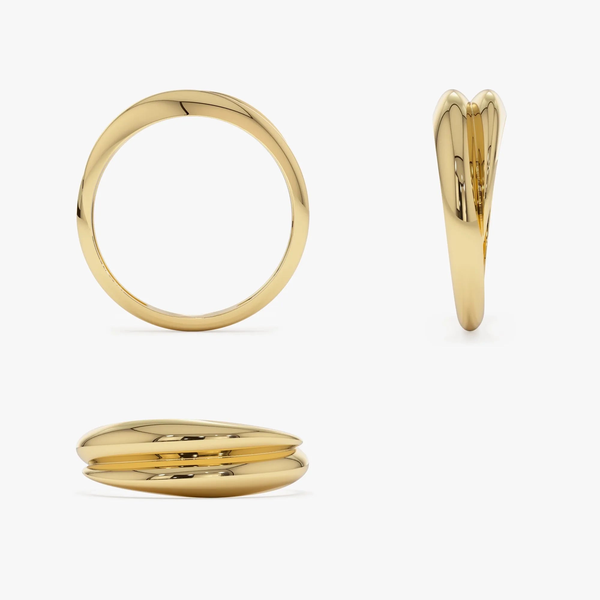 14k Solid Gold Dome Dual Band Stackable Statement Ring