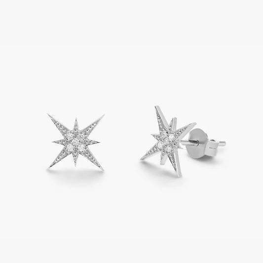 14k Gold Diamond Round Cut Starburst Cluster Stud Earrings Micro Pave 0.07 ctw