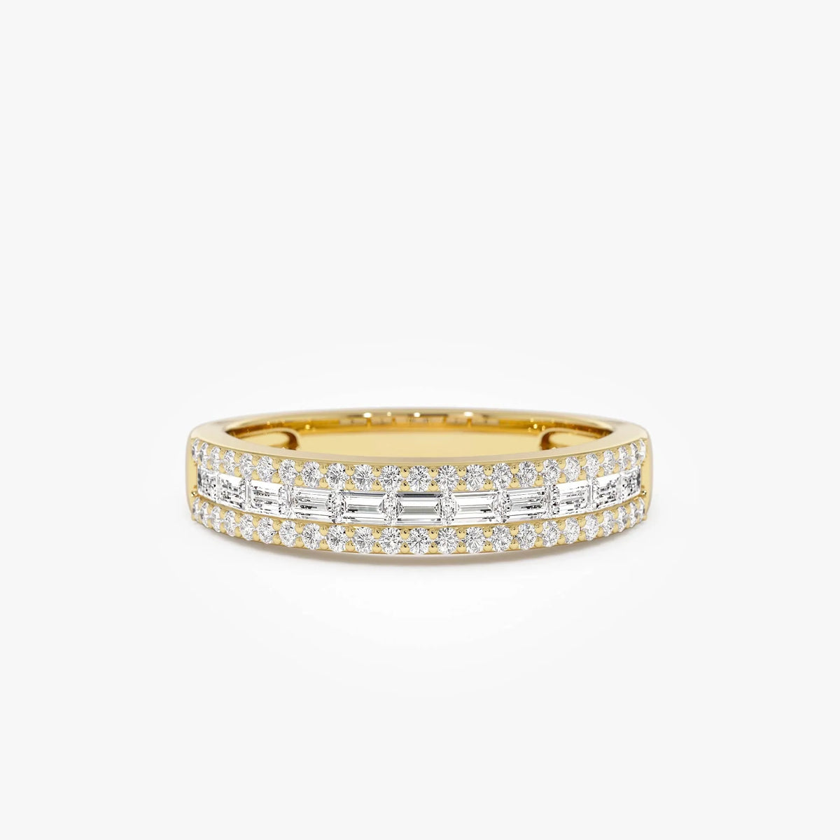 14k Gold Diamond Baguette and Round Cut Horizontal Set Anniversary Band 0.59 ctw