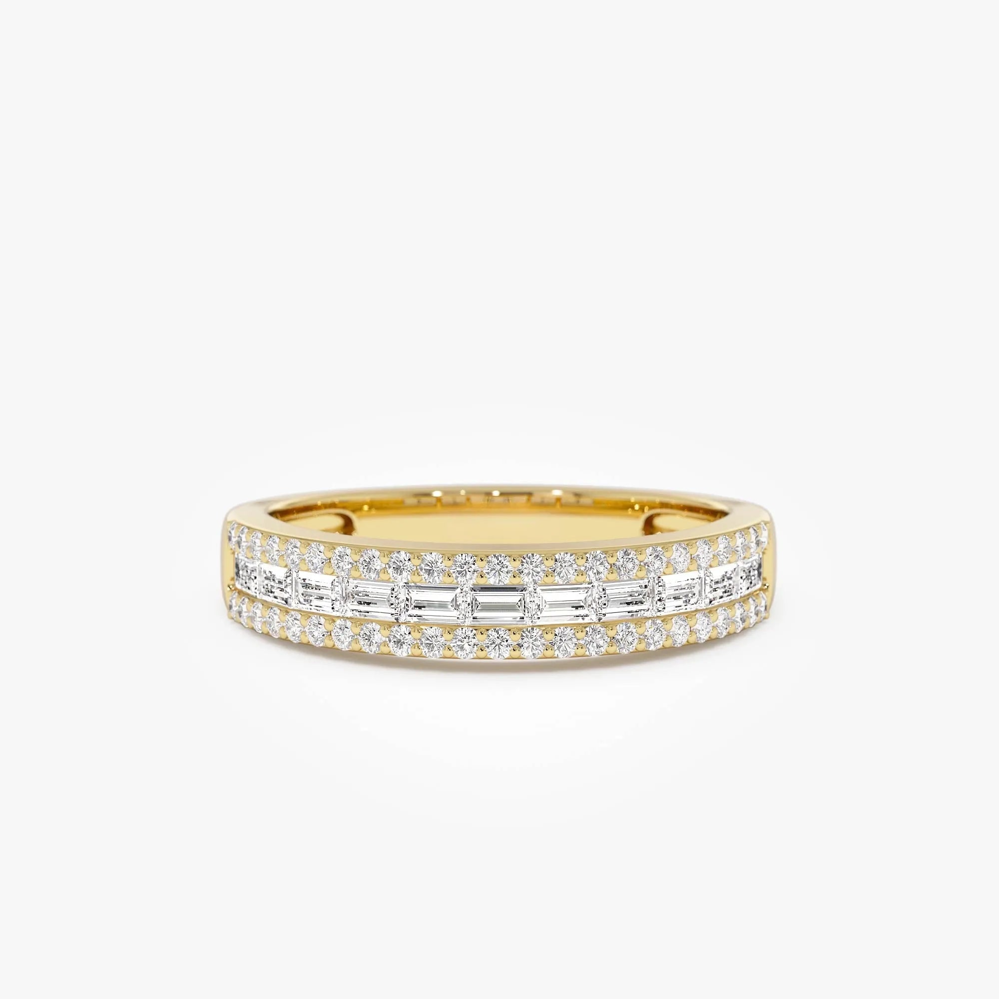 14k Gold Diamond Baguette and Round Cut Horizontal Set Anniversary Band 0.59 ctw