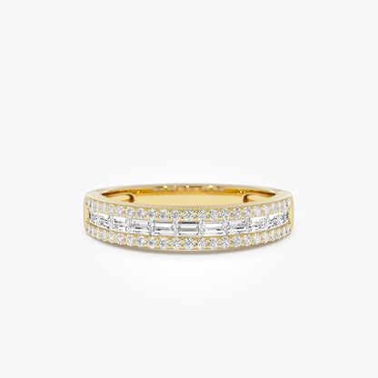 14k Gold Diamond Baguette and Round Cut Horizontal Set Anniversary Band 0.59 ctw