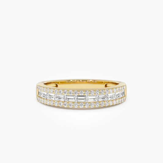 14k Gold Diamond Baguette and Round Cut Horizontal Set Anniversary Band 0.59 ctw