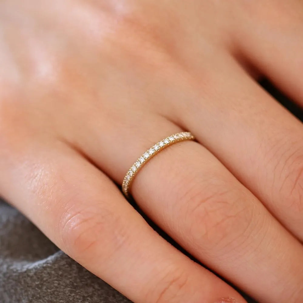 14K Gold Round Diamond Full Eternity Micro Pave Ring