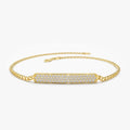 14K Solid Gold 0.39 CTW Round Diamond Pave Bar 3MM Curb Link Bracelet