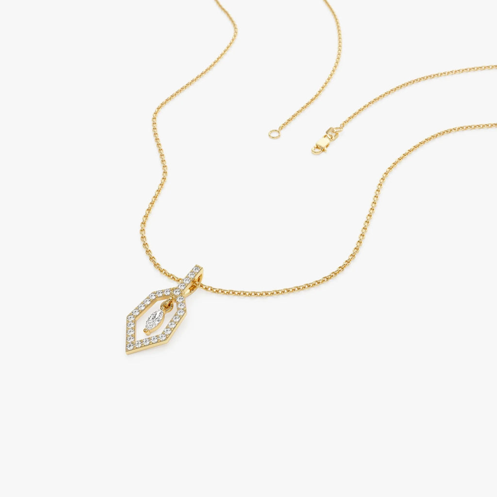 14K Solid Gold 0.20 CTW Round and Marquise Diamond Dangle Necklace