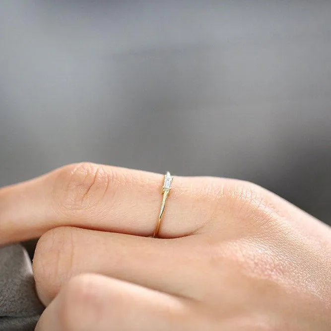 14K Solid Gold Baguette Cut Diamond Solitaire Ring 0.14 CTW Prong Setting