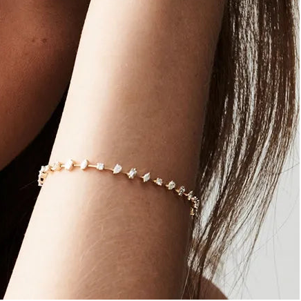14K Solid Gold 1.98 CTW Round Baguette Marquise and Pear Diamond Multi-Shape Slant Bracelet