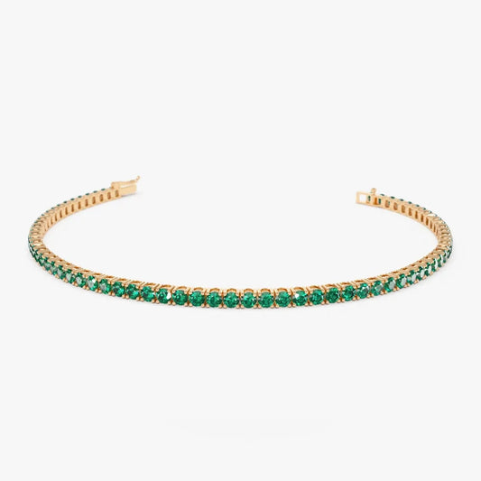 14K Solid Gold Round Emerald 4 Prong Tennis Bracelet