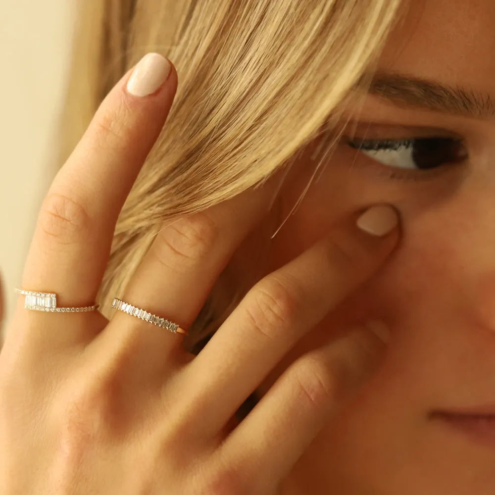 14k Solid Gold 0.22ctw Baguette Diamond Wedding Band Ring