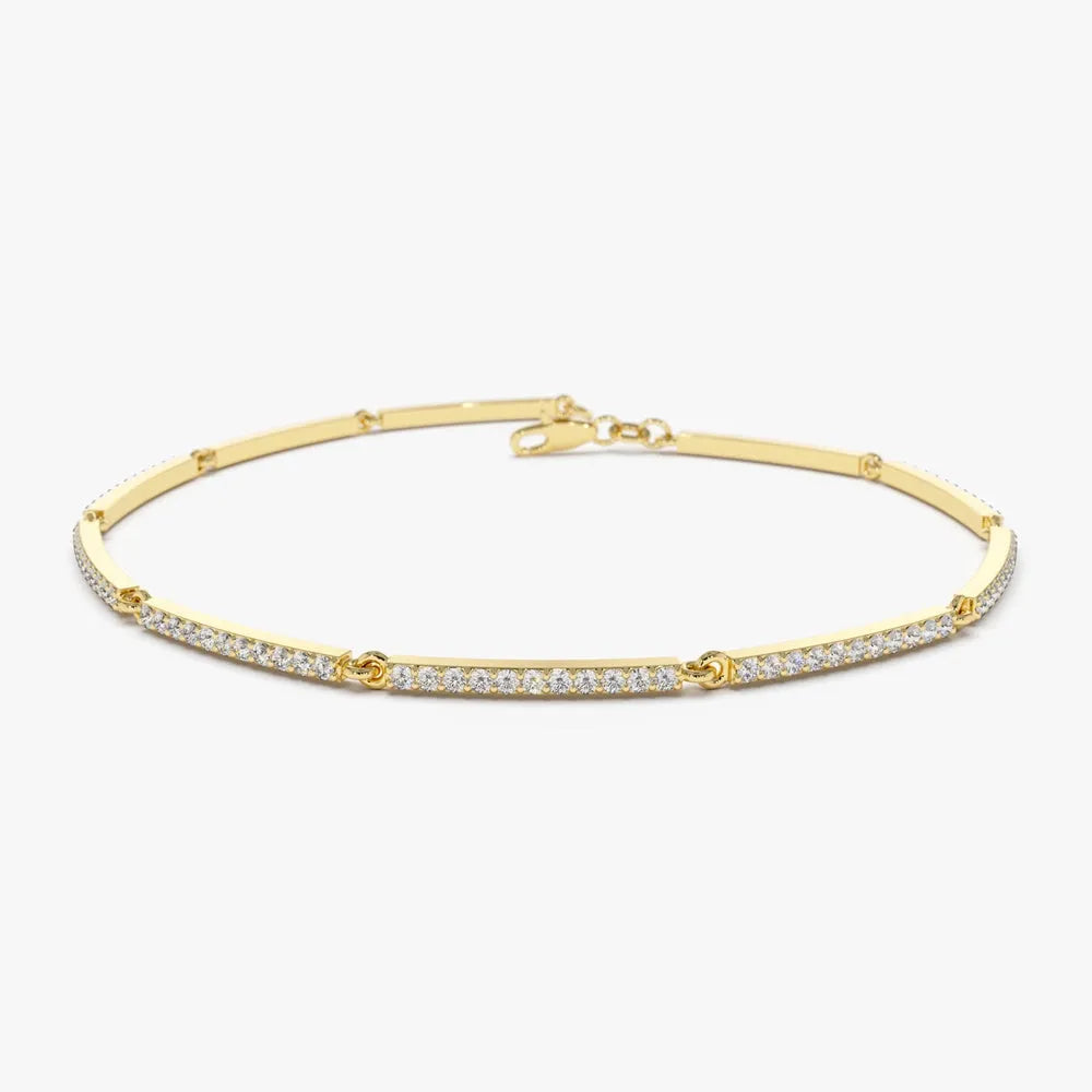 14K Solid Gold 0.60 CTW Round Diamond Micro-Pave Bar Stackable Bracelet