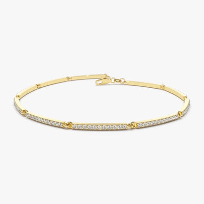 14K Solid Gold 0.60 CTW Round Diamond Micro-Pave Bar Stackable Bracelet