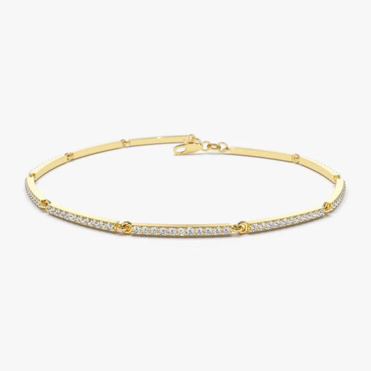 14K Solid Gold 0.60 CTW Round Diamond Micro-Pave Bar Stackable Bracelet