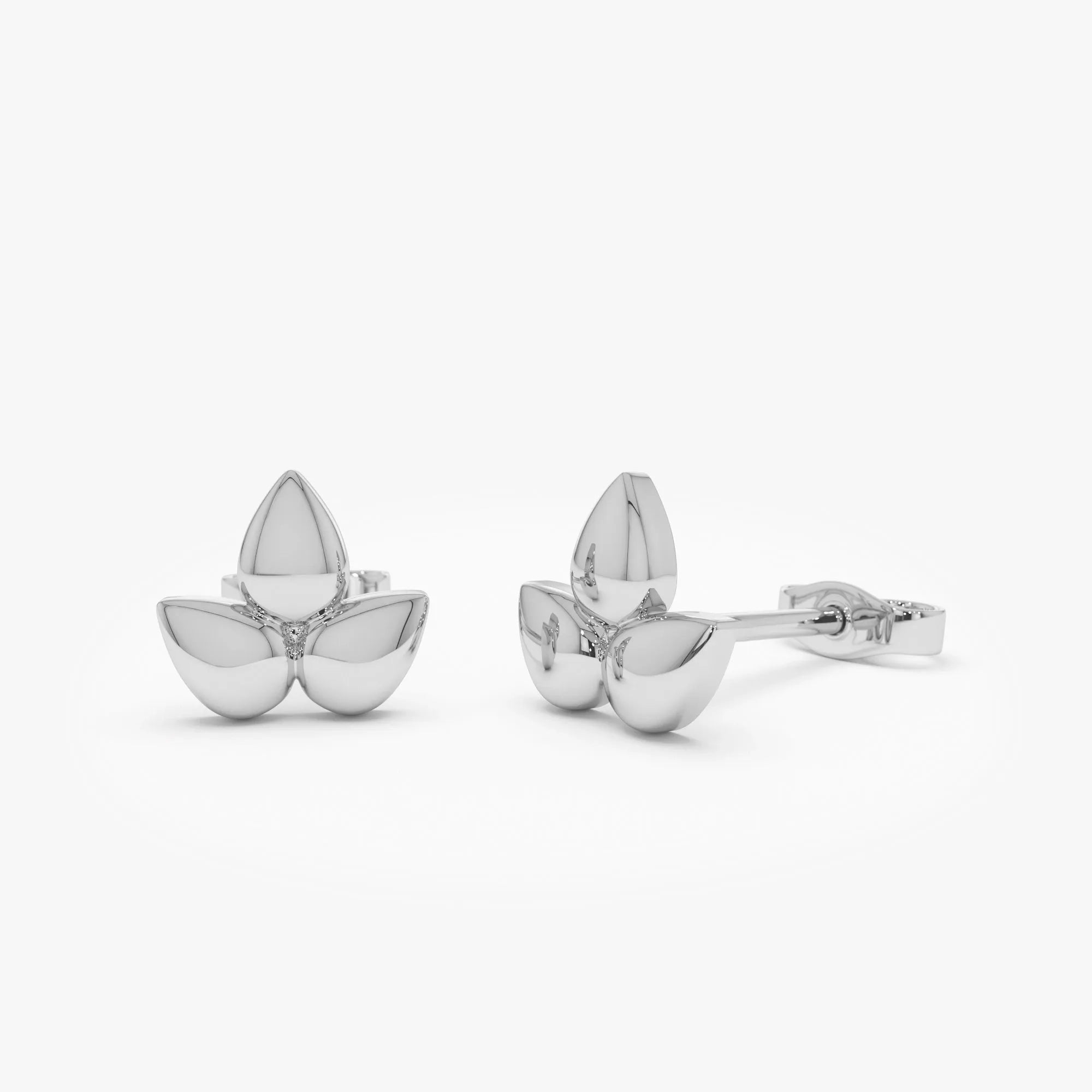 14k Solid Gold Trio Petal Stud Earrings 8.25mm Floral Design