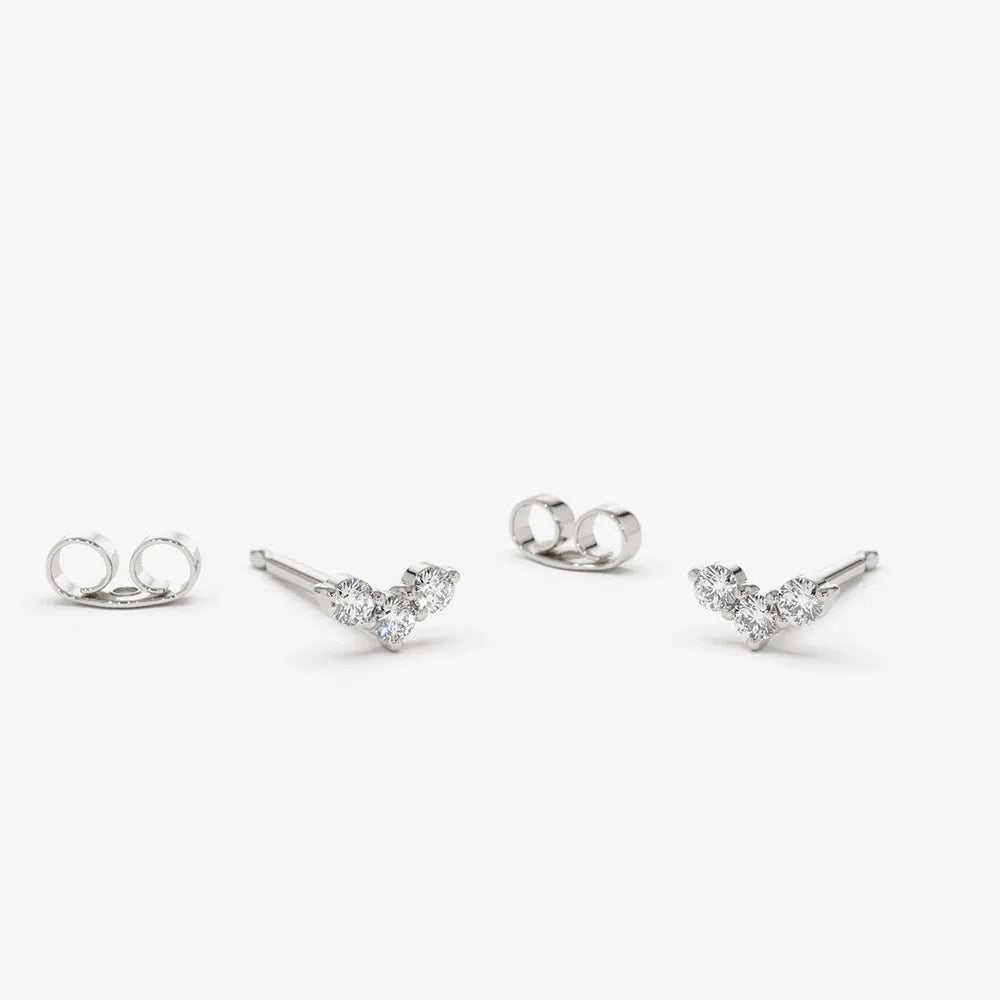 14k Gold Diamond Round Cut Mini Trio Stud Earrings 0.15 ctw