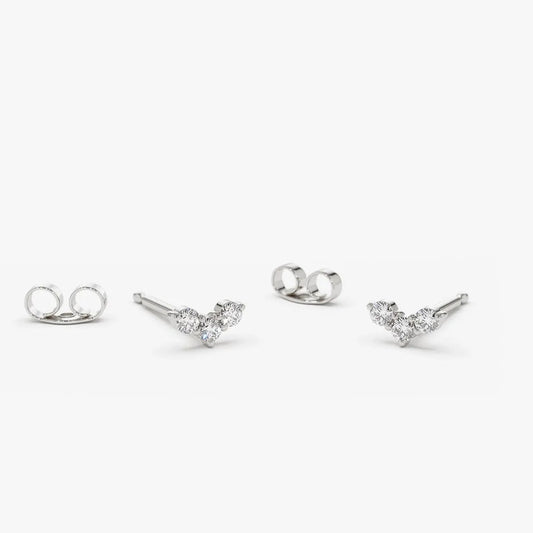 14k Gold Diamond Round Cut Mini Trio Stud Earrings 0.15 ctw