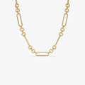 14k Solid Gold Mixed Round and Oval Paperclip Link Bolo Chain Necklace