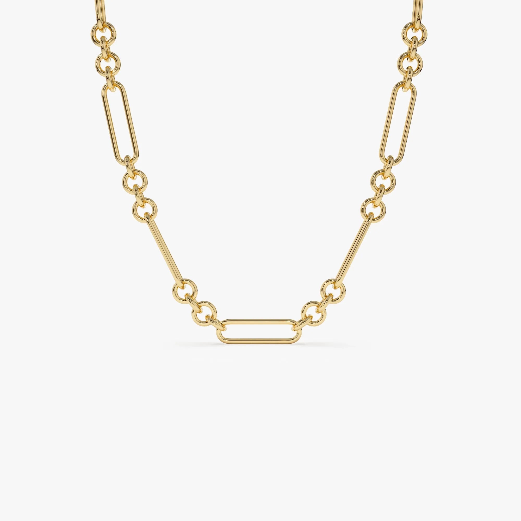 14k Solid Gold Mixed Round and Oval Paperclip Link Bolo Chain Necklace