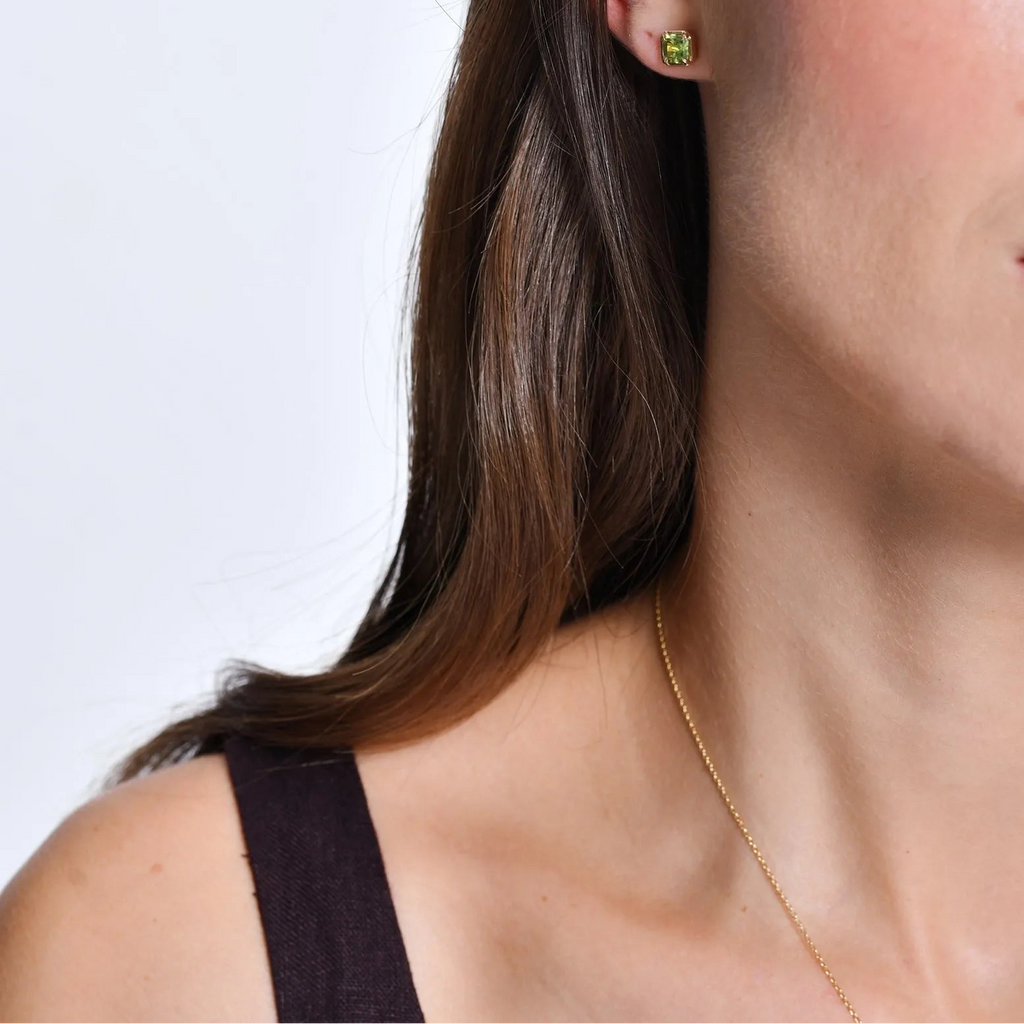 14K Solid Gold Asscher Cut Peridot Stud Earrings 1.25ctw