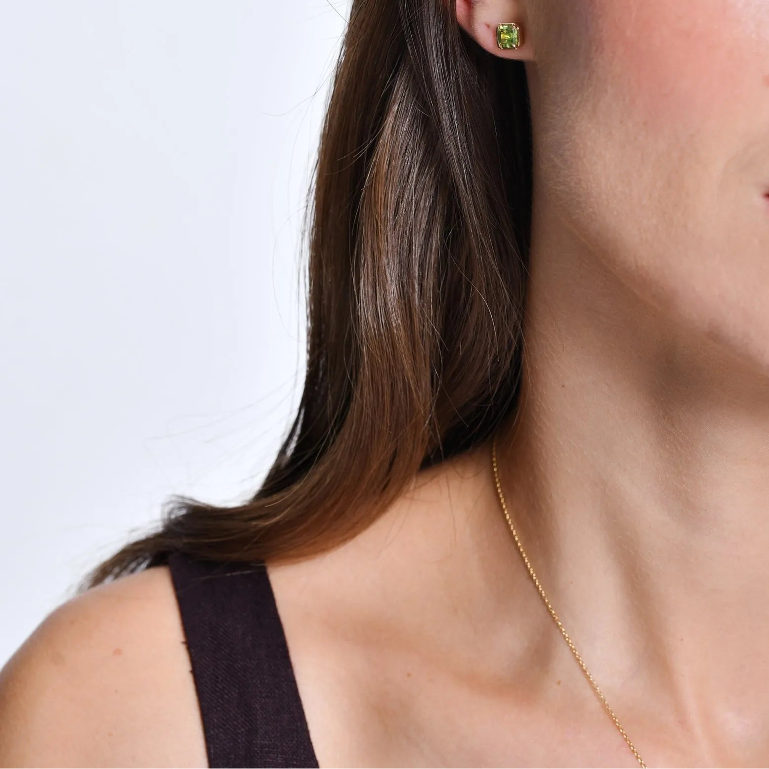 14K Solid Gold Asscher Cut Peridot Stud Earrings 1.25ctw