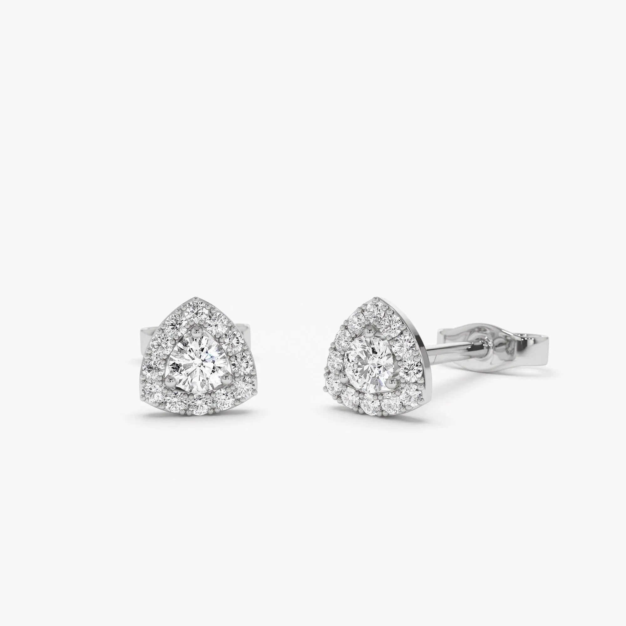 14k Gold Diamond Round Cut Triangle Halo Setting Stud Earrings 0.20 ctw