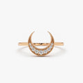 14K Gold 0.12ctw Round Diamond Crescent Moon Micro Pave Ring