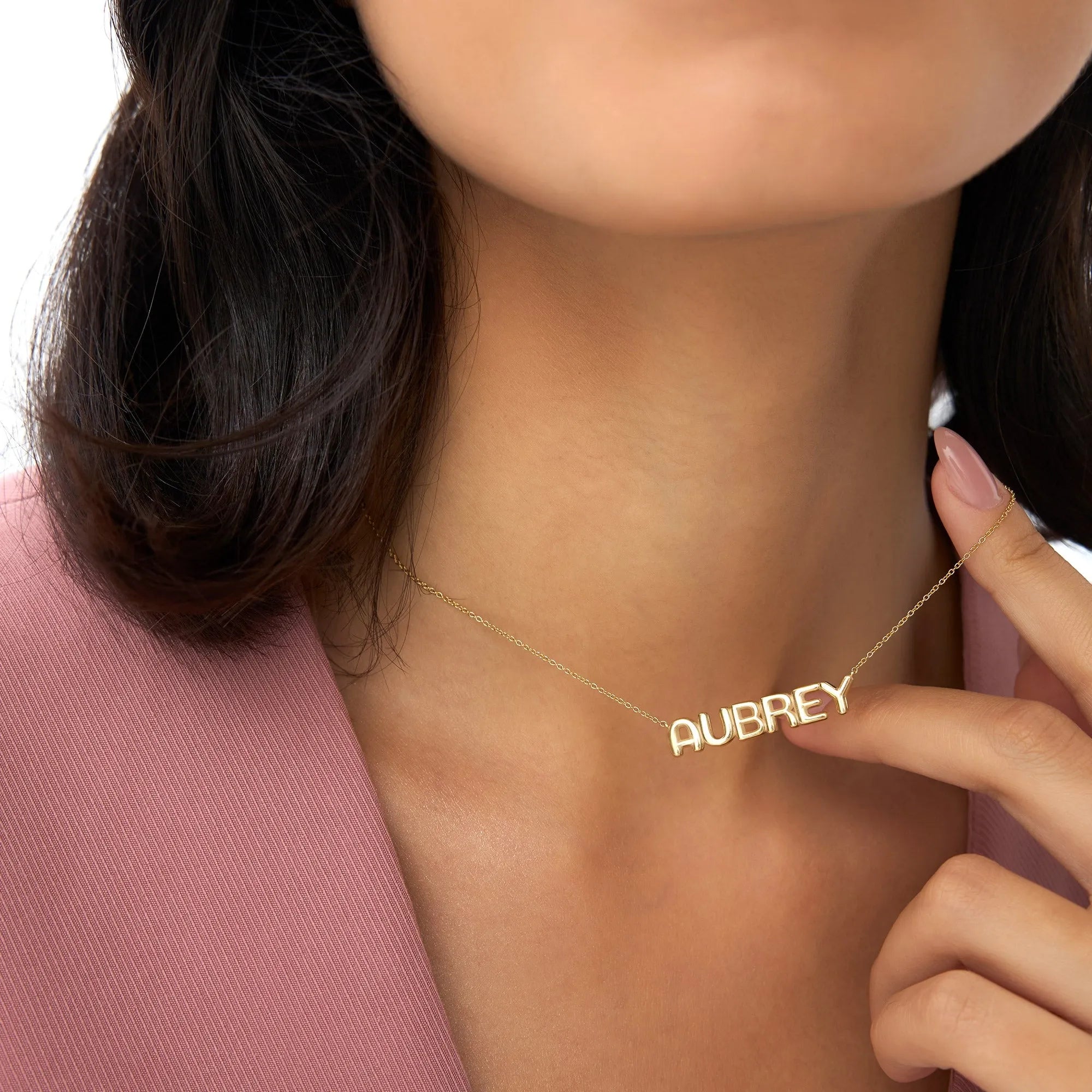 14k Solid Gold Personalized Bubble Name Necklace Custom Pendant